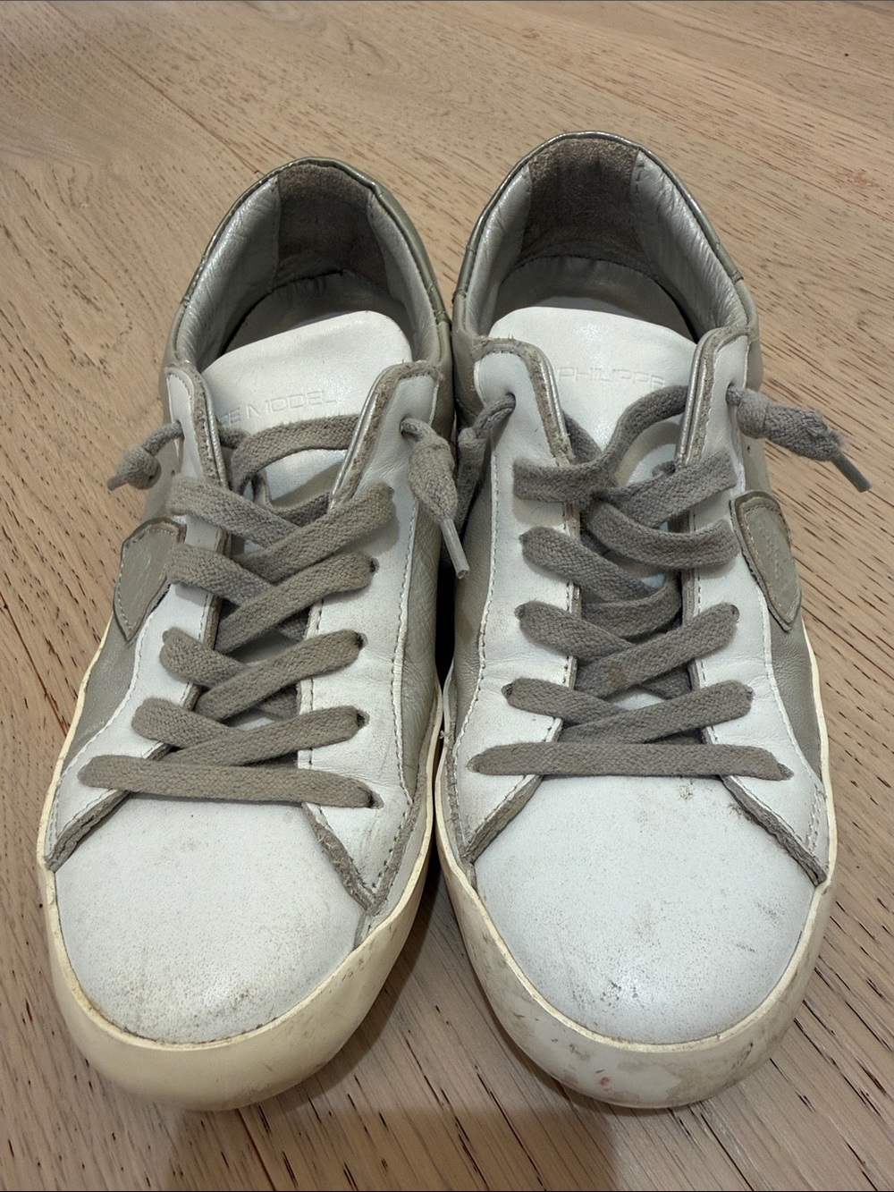 Philippe Model White Sneakers with Tan Gum Soles